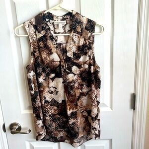 Dana Buchman Sleeveless Blouse Abstract Print Button Down‎ Top Small
